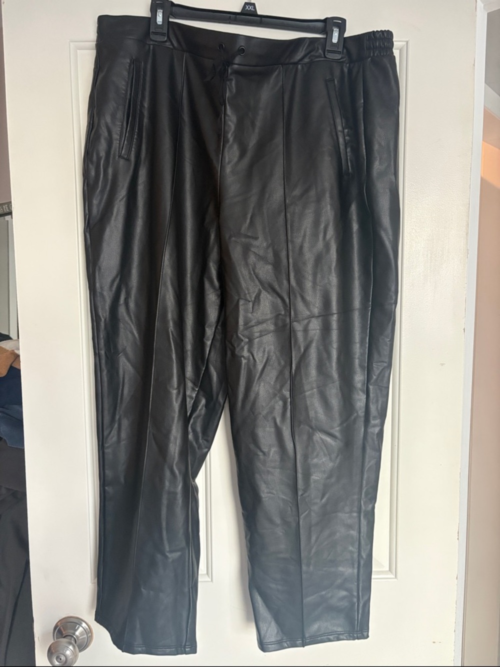 Vera Wang Black Faux Leather Wide Leg Pants
